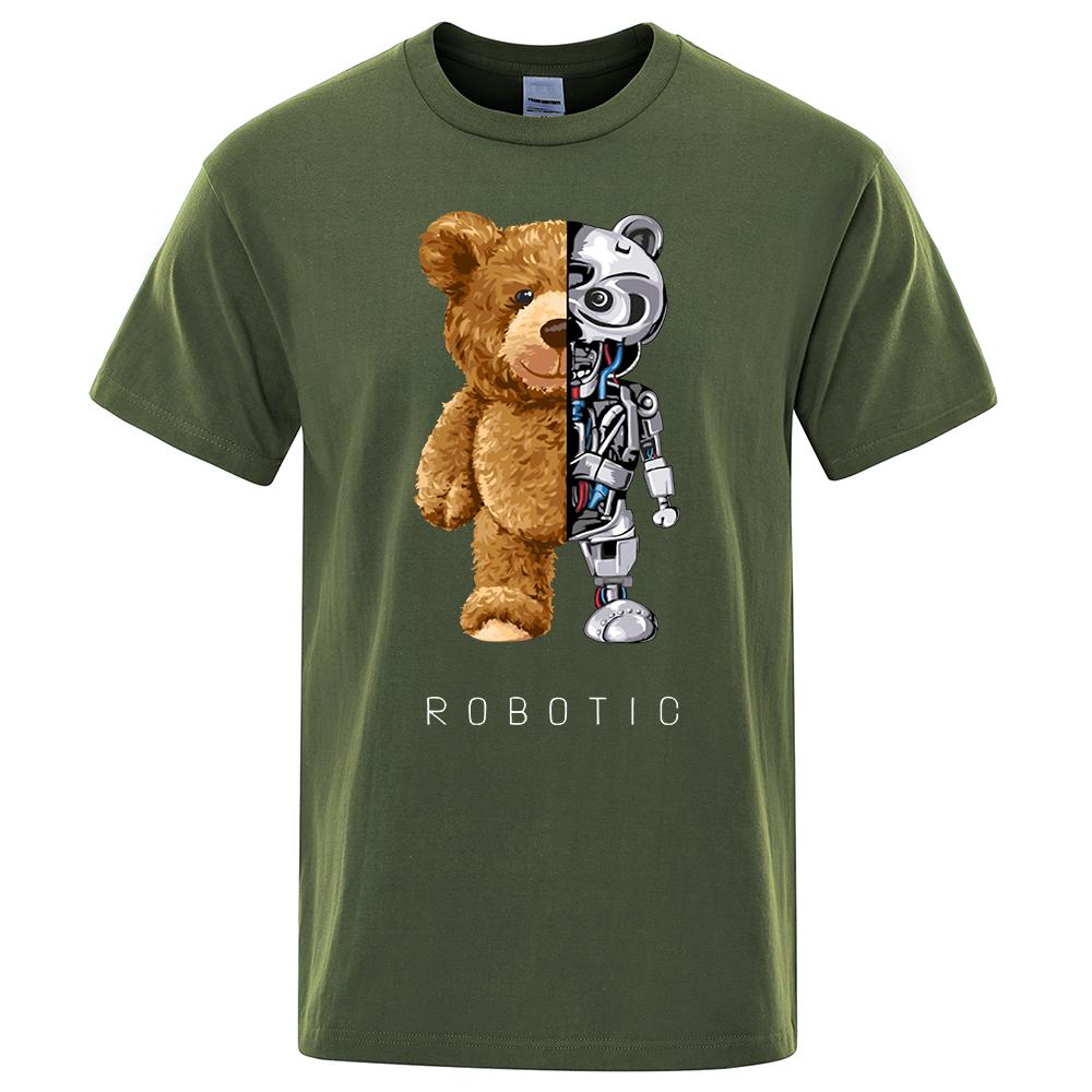 Забавная футболка с роботом Ted Bear Robot Bear для мужчин с коротким рукавом, модная повседневная одежда, летние хлопковые футболки, свободные уличные футболки
