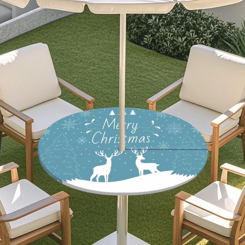 Outdoor Round Table Cover With Umbrella Hole Waterproof Patio Garden Tablecloth Elastic Hem Deck Balcony