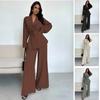 2025 Autumn/Winter V-Neck Women's Elegant Long-Sleeve Wide-Leg Pants Set