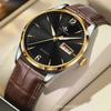 Men's Luminous Dual Calendar Leather Digital Waterproof Wristwatch
