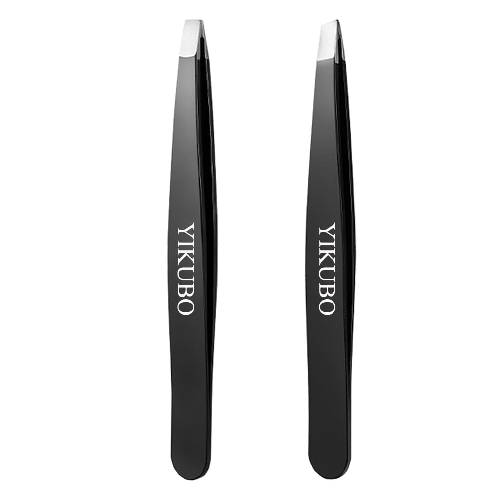 Precision Tweezers Set 2 Pieces Eyebrow Kit High-Precision Stainless Steel Eyebrows Nose Hair Inner (Black)