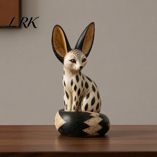 Fox Figurines for Home Decor Figurine Sitting Resting Pose, Wood Carved Style Resin Animal Statue, Decorative Wildlife Art Desktop Office Decor, Cute