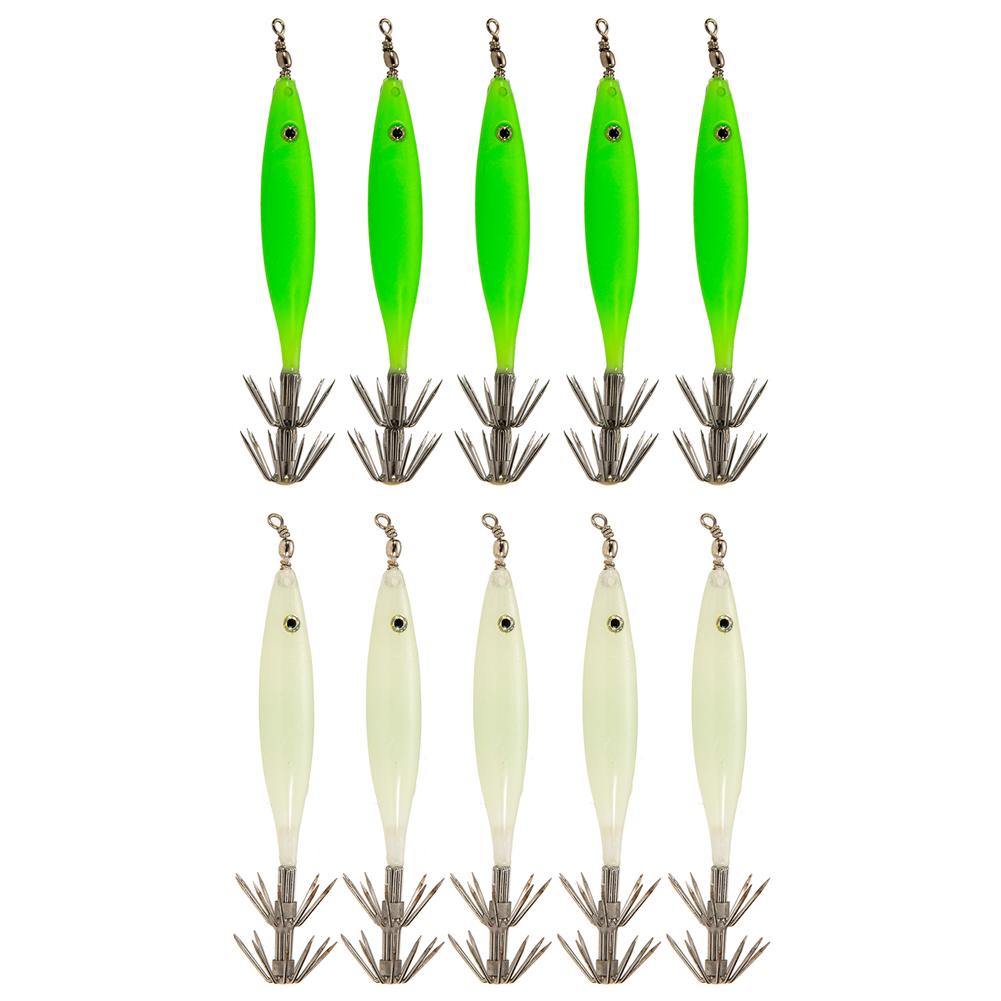 5Pcs Luminous Squid Lure Night Fishing Lamp Hook Rustproof Cuttlefish Attracting Lure Double Hook for Seawater Fresh Water