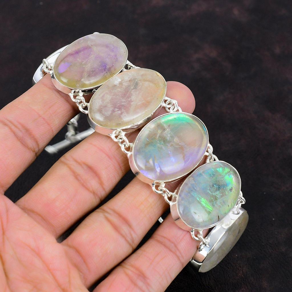 Rainbow Mystic Opal Bracelet Real Gemstone Bracelet Handmade Jewelry 925 Sterling Silver Bracelet Adjustable Chain Bracelet Gift For Mother