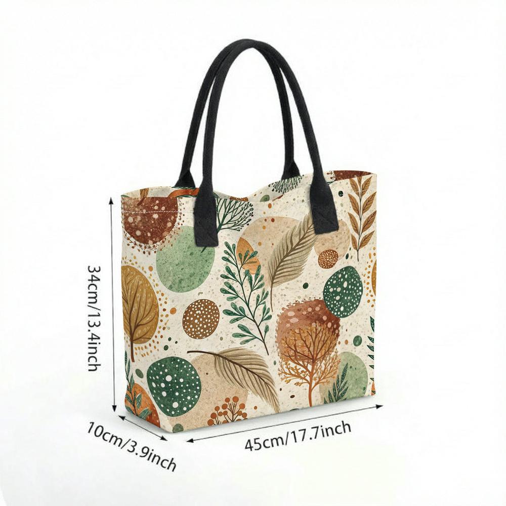 Boho Botanical Print Tote Bag Casual Large Capacity Shoulder Handbag for Daily Use