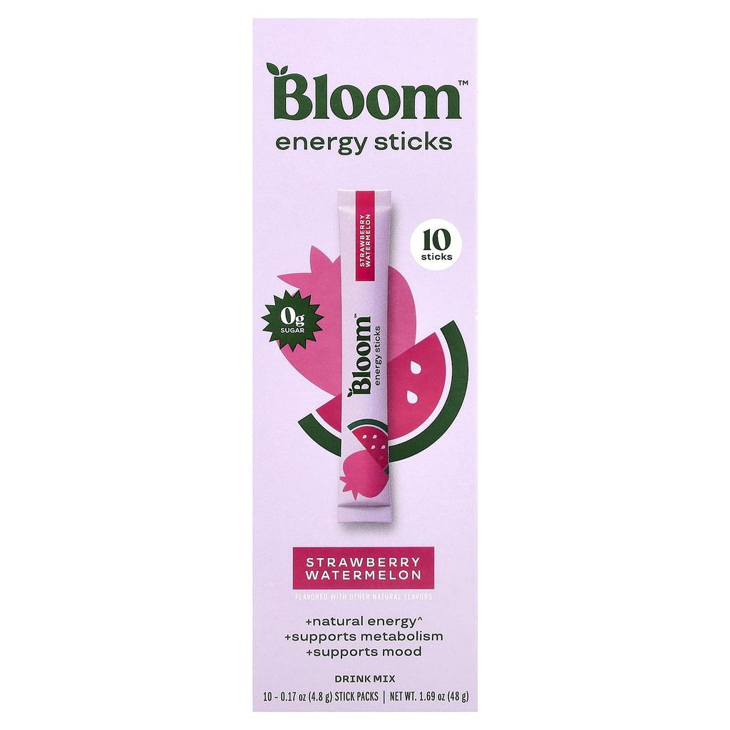 BLOOM Energy Sticks, Strawberry Watermelon, 10 Stick Packs, 4.8g (0.17oz) Each