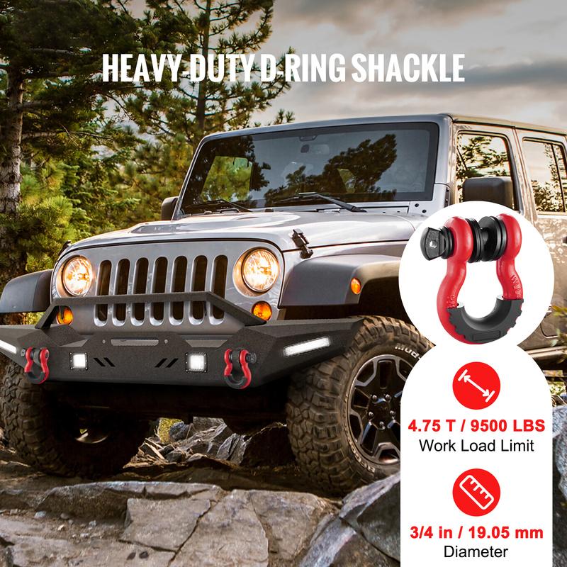 2Pcs 3/4" D-Ring Shackle 62832lb Break Strength Bow Shackles with Isolator & Washers for Jeep Off-Road Vehicle Recovery