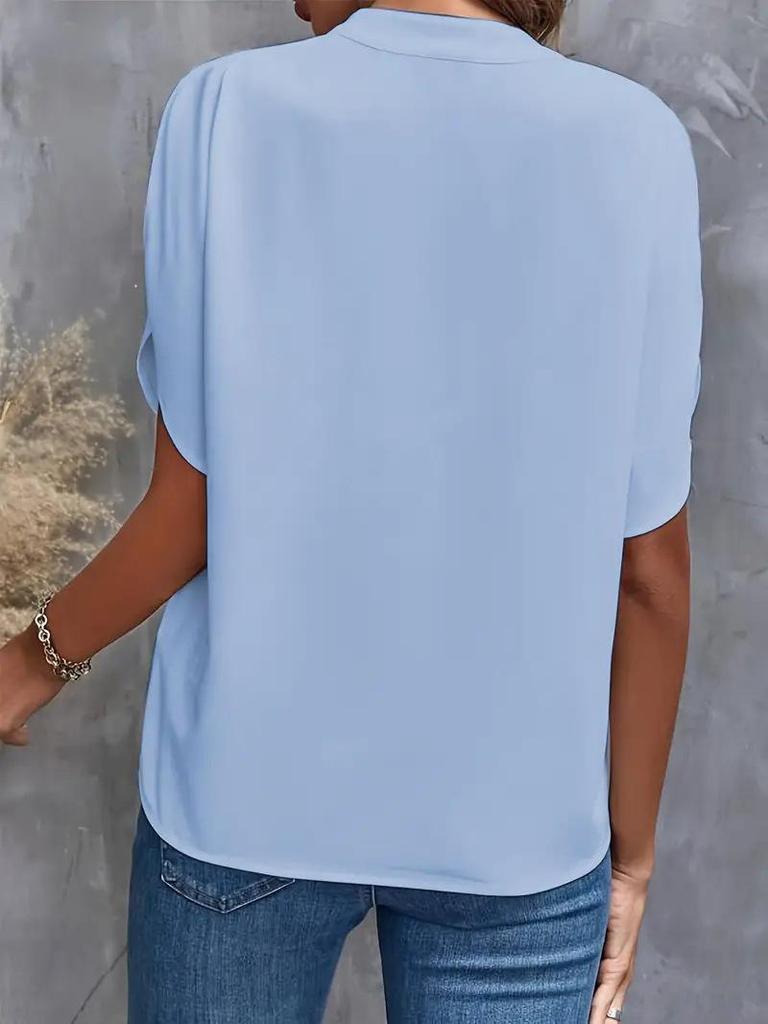 2024 Women's Casual Summer V-neck Loose Solid Color Blouse