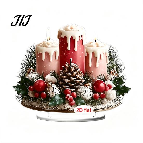 Christmas Tabletop Ornaments Candle Ornament, 2D Flat Acrylic Ornament with Base, Festive Home Accents Snowman Reindeer Table Centerpiece for