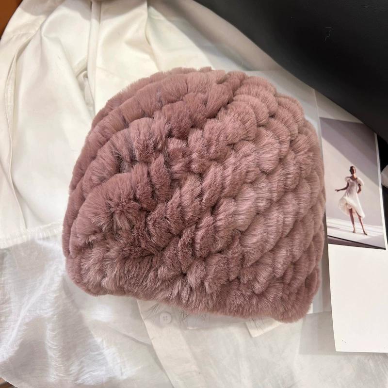 Шапка из натурального кроличьего меха рекс, вязаный шерстяной головной убор, защищающий от холода и согревающий, женский, универсальный для осени и зимы