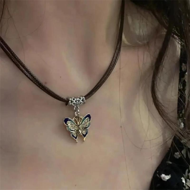 Винтажные Цветные Подвески-Бабочки в Китайском Стиле Ожерелья Бусины Цепочки Чокер Набор Модные Украшения Для Женщин Подарочные Аксессуары