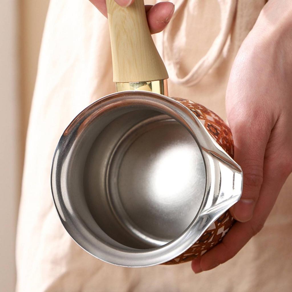Turkish Coffee Pot with Spout Stainless Steel Wooden Handle