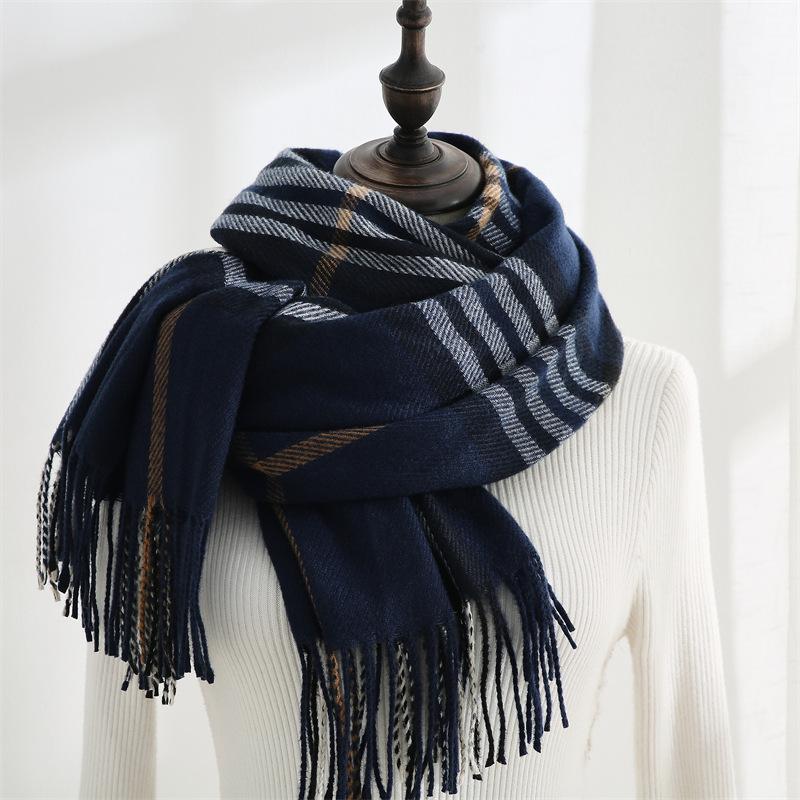 New Scarf Autumn and Winter Warm Shawl Scarf Female Sweet Imitation Cashmere Scarf Medium and Long Plaid Scarf