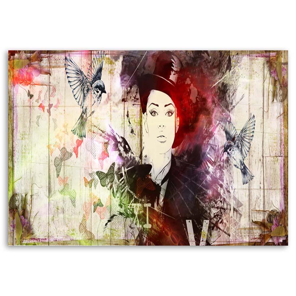 Canvas print Abstract Woman Hat Birds