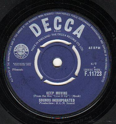 7-дюймовая пластинка SOUNDS INCORPORATED - Keep Moving F11723 Decca 1963 UK Поп Б/У