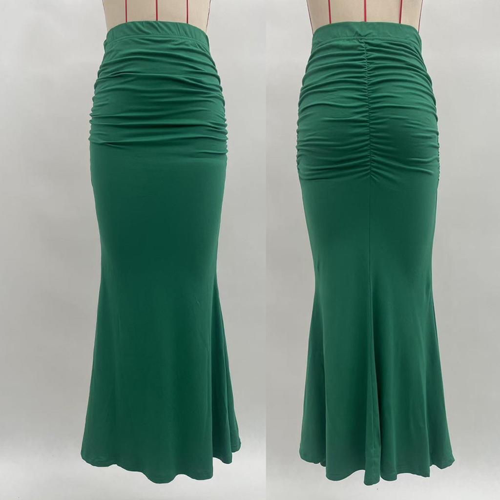 Women's Fashion Solid-Colour High-Waisted Slimming Stretch Pleated Fishtail Skirt
