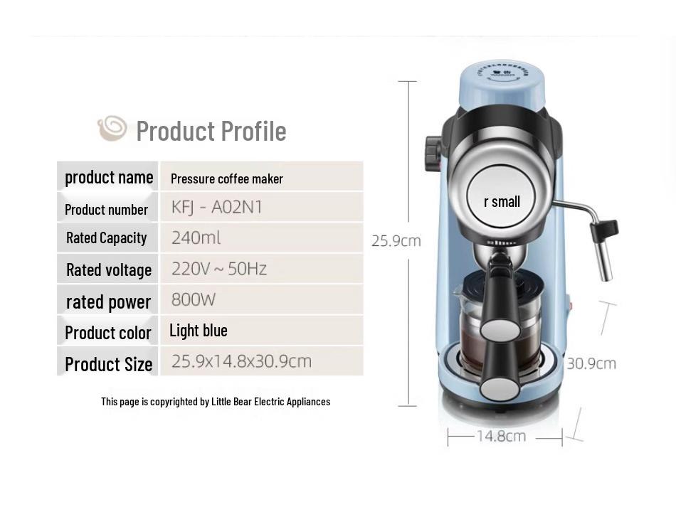 Little Bear Semi-Automatic Espresso & Coffee Maker for Home and Office