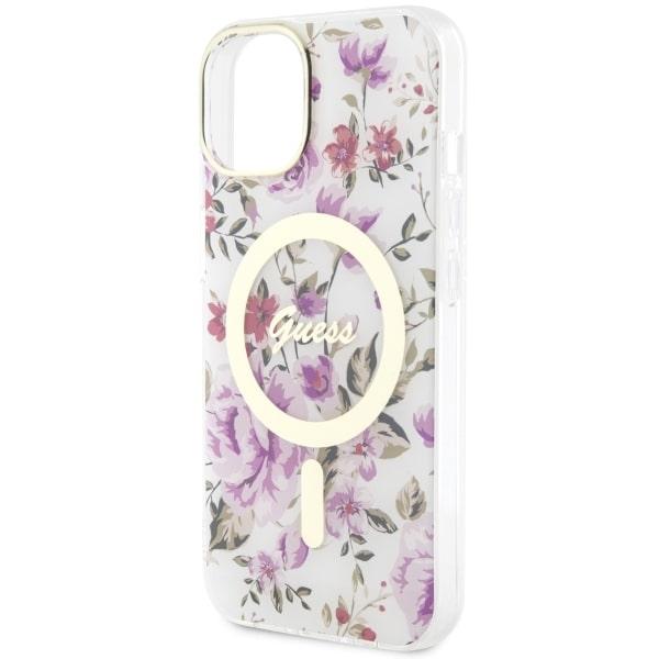 Etui do iPhone 14 Guess Flower MagSafe Przezroczyste