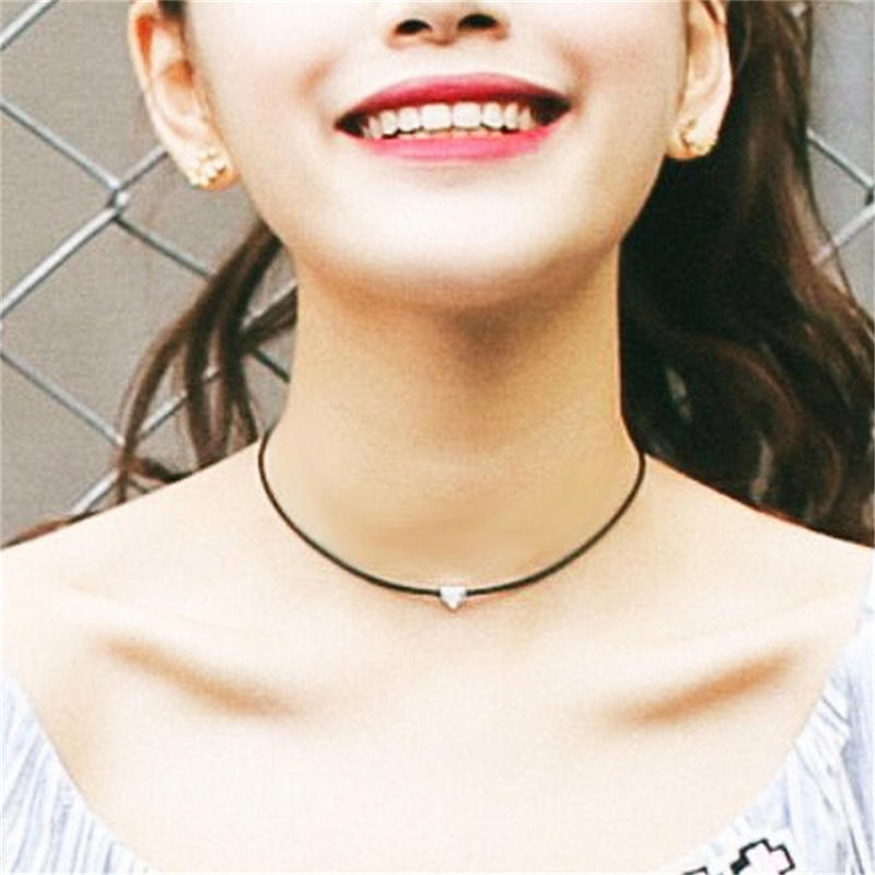 Женские колье из искусственной кожи, цепочка в форме сердца, винтажные ювелирные изделия черного цвета