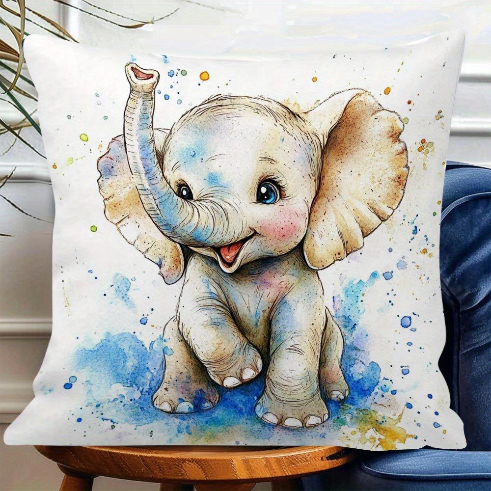 1pc Watercolor Baby Elephant Throw Pillow Covers, Suitable for Room Decoration, No Pillow Core, Hand Wash Only, Contemporary Style, Zipper Closure, Po