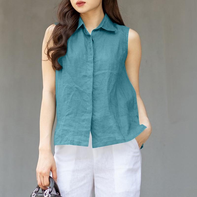 ZANZEA Женские классические летние повседневные топы-безрукавки с воротником