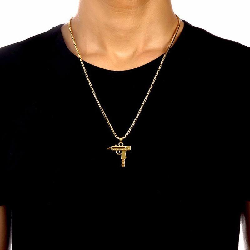 Unisex Men Gold Machine Gun Pendant Necklace Long Chain Fashion Jewelry Necklaces  Wholesale  Chains for Men