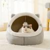 Winter Plush Semi-enclosed Warm Cat Nest Is Soft and Comfortable for Deep Sleep  Removable and Washable  Simple Gray