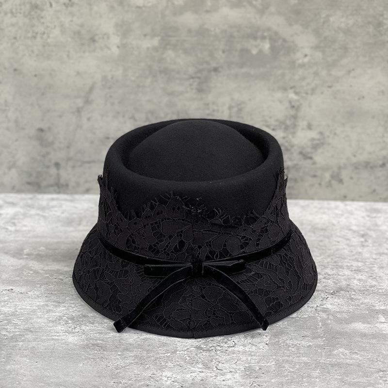 Японская Ретро Элегантная Кружевная Вогнутая Верхняя Часть Звездный Стиль Шерстяная Шляпа-Ведро Женская Шляпа с Короткими Полями Шляпа-Котелок Фетровая Шляпа