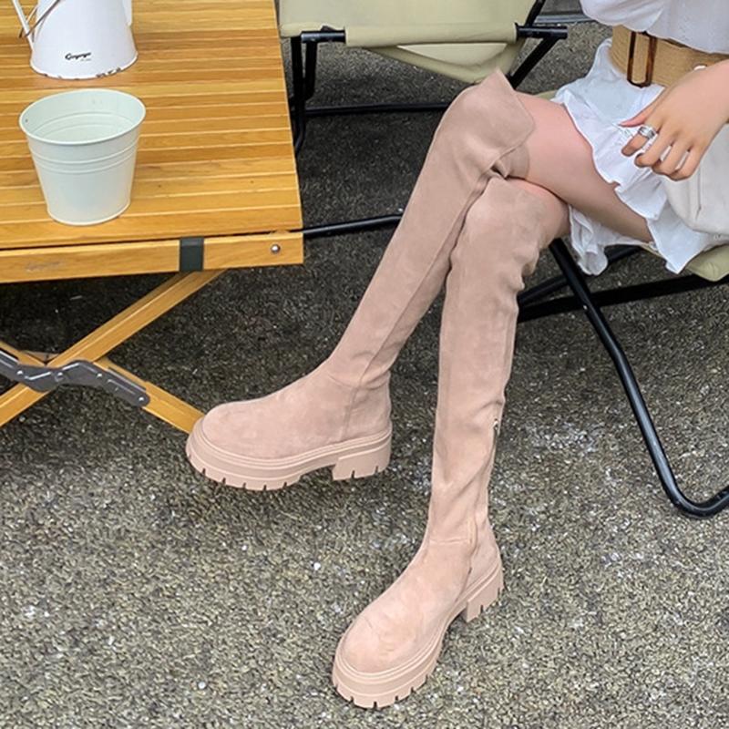 Празднуйте Женский Темперамент Длинные Сапоги 2024 Новые Сапоги Ботфорты Обувь Осень Зима Платформа Замша Черные Сапоги Рыцаря Женская Обувь