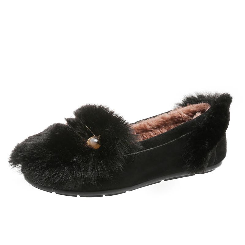 Мех Женские Хлопковые Лоферы Обувь Бисер Замша Короткий Плюш Балетки Повседневная Обувь 2025 Тренд Дизайнерская Для Ходьбы Теплые Зимние Ботильоны Женские