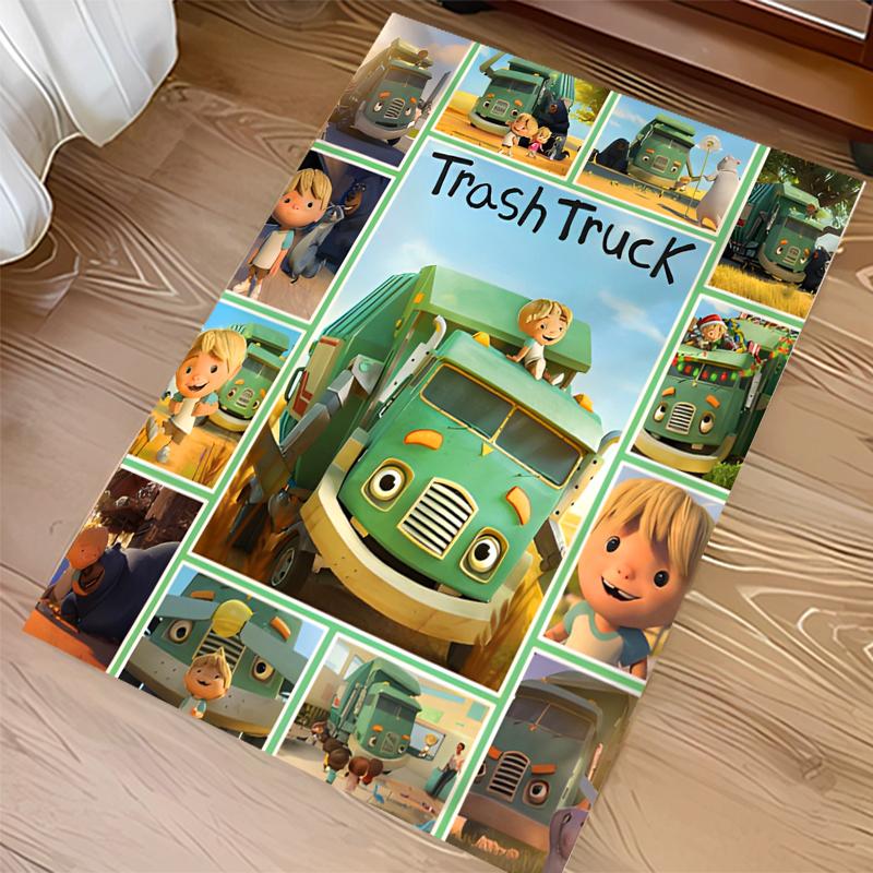 1pc Trash Truck Print Area Rug - Soft,Washable Non-Slip Indoor Mat for Office Chairs,Living Room,Home Office Decorative Rug