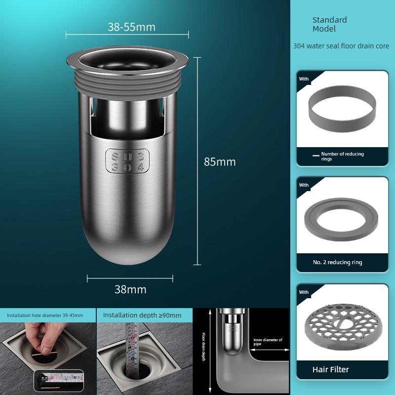 Floor Drain Core Anti-Odor Device, Bathroom Sewer Anti-Odor Gadget, Anti-Insect Silicone Cover, Stainless Steel Universal Inner Core
