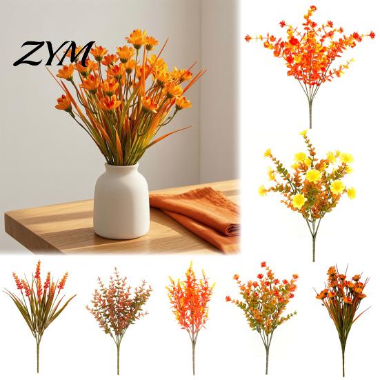 Easy Care Fake Plants Fall Artificial Flower with Eucalyptus Leaf, Lifelike Faux Plants, Decorative UV Resistant for Autumn Thanksgiving Harvest
