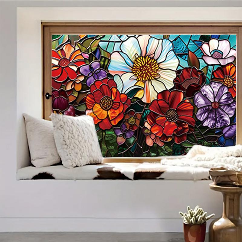 Антистатическая пленка для окон Защита конфиденциальности Многоразовая цветочная стеклянная пленка Защита от ультрафиолета Декоративная наклейка на окно Украшение дома