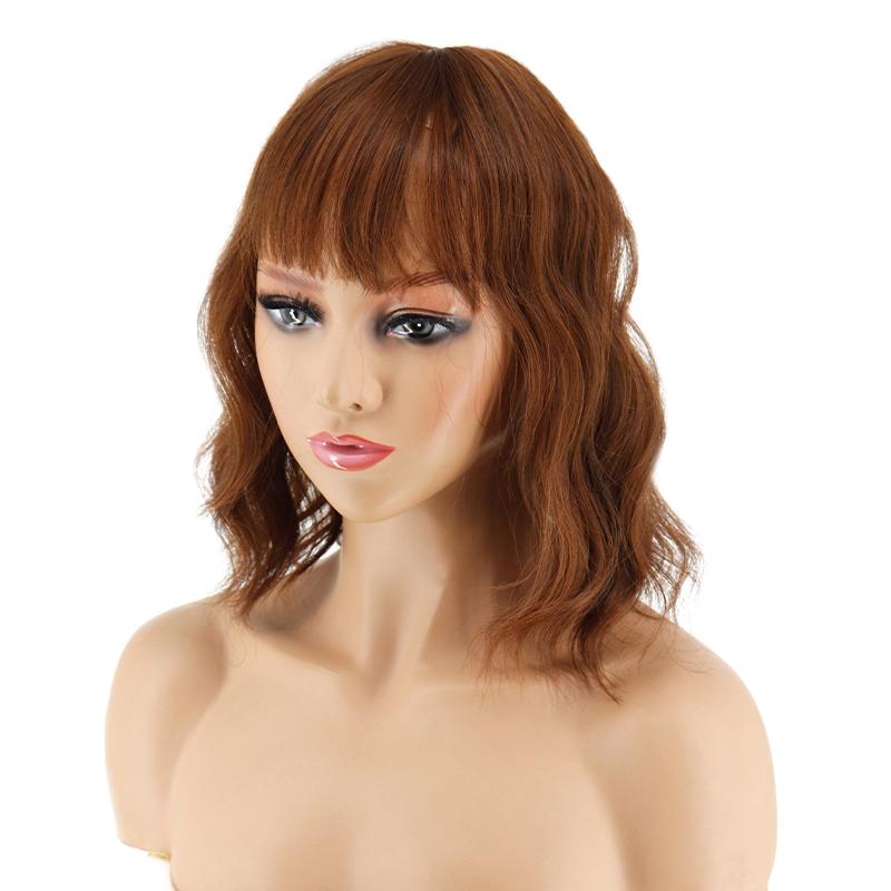 MISS WIG Женский натуральный короткий парик с волнистыми волнами для наращивания волос с челкой, парик из синтетического волокна, подходит для вечеринок, повседневного использования