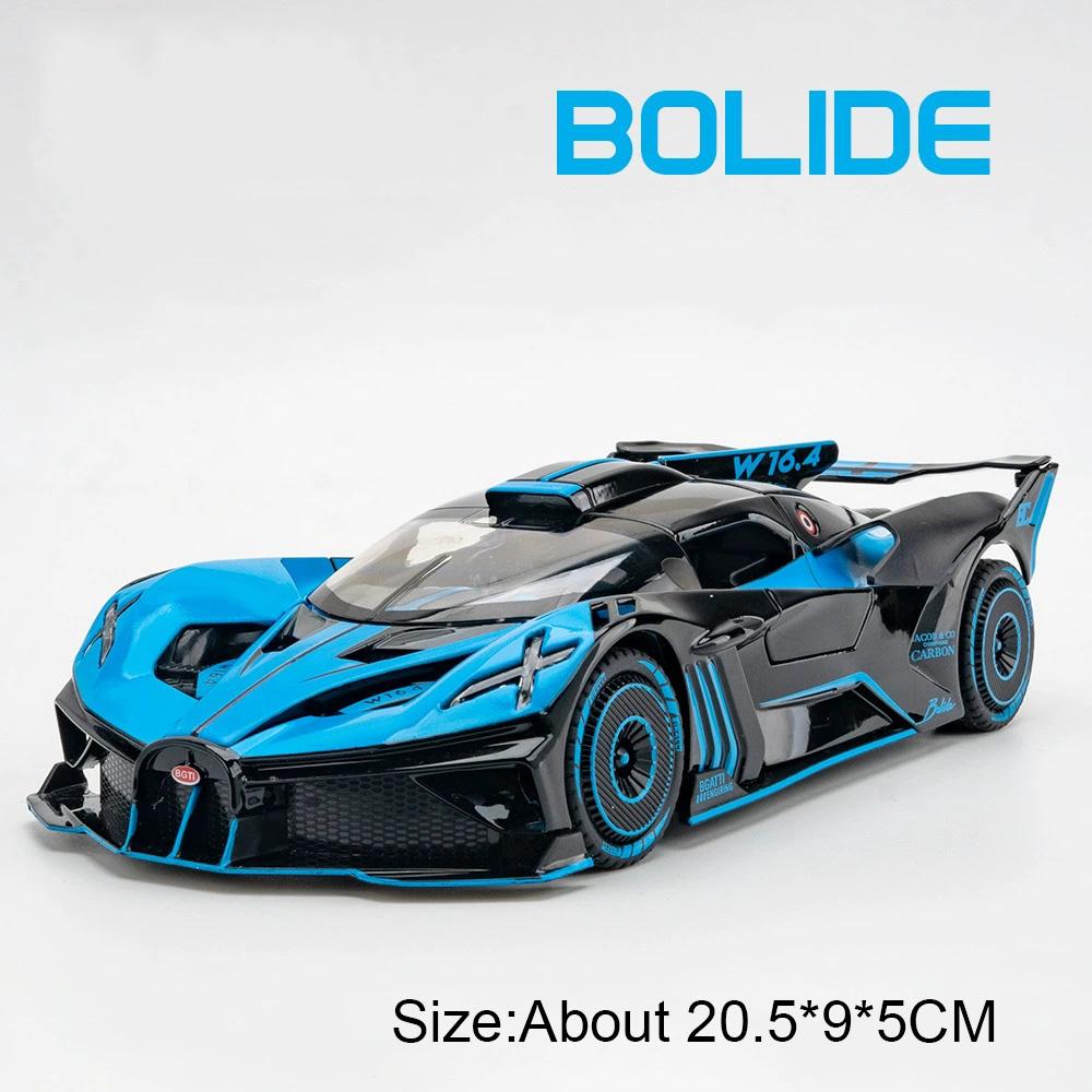 1:24 Tourbillon Bolide Car Model Toy Shock Absorption Supercar Sound Light Pull Back Metal Die-cast Models Office Table Ornament
