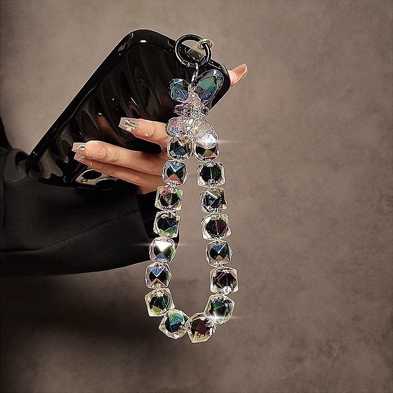 1PC DIY Bracelet Crystal Shinning Acrylic Butterfly Girl Phone Charms Wrist Hanging Strap Mobile Phone Lanyard Phone Bag Key Chain