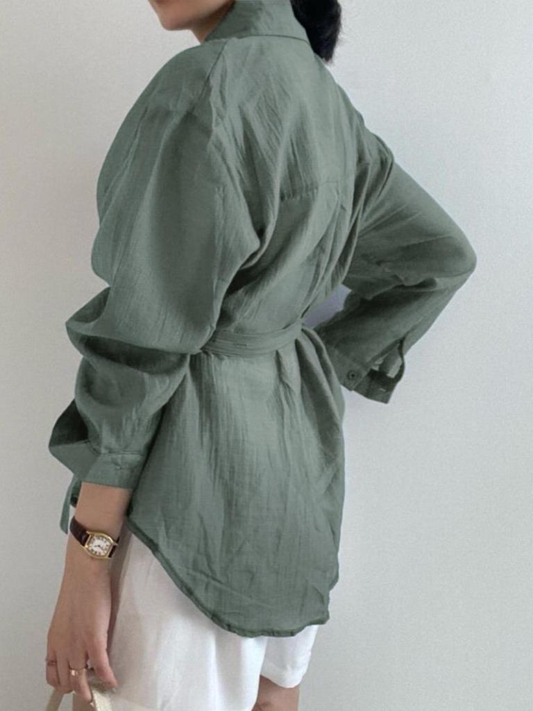 Свободная блузка с длинным рукавом, женская одежда, нерегулярная белая солнцезащитная рубашка, женские модные повседневные рубашки на пуговицах 2023, топы 15674