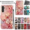 Handmade PU Leather Flip Case for Samsung A14/A14 5G (SM-A146B/A146P/A145F...)- Anti-Slip Shockproof Cover with Wrist Strap & Heart/Rose Cat Designs