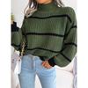 Полосатый свитер с рукавами-фонариками, повседневный свитер с длинными рукавами и воротником-стойкой, повседневные топы на осень и зиму, женская одежда