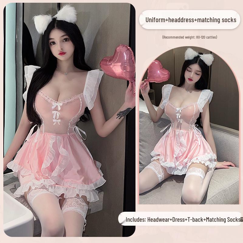 Linlin Ting Women's Cute Maid Lingerie: Sexy See-Through Bedtime Temptation for Small Busts