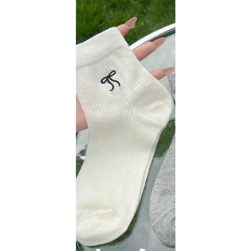 Female Summer Thin Model Lovely Bow Embroidery Hollow Out Mesh Socks