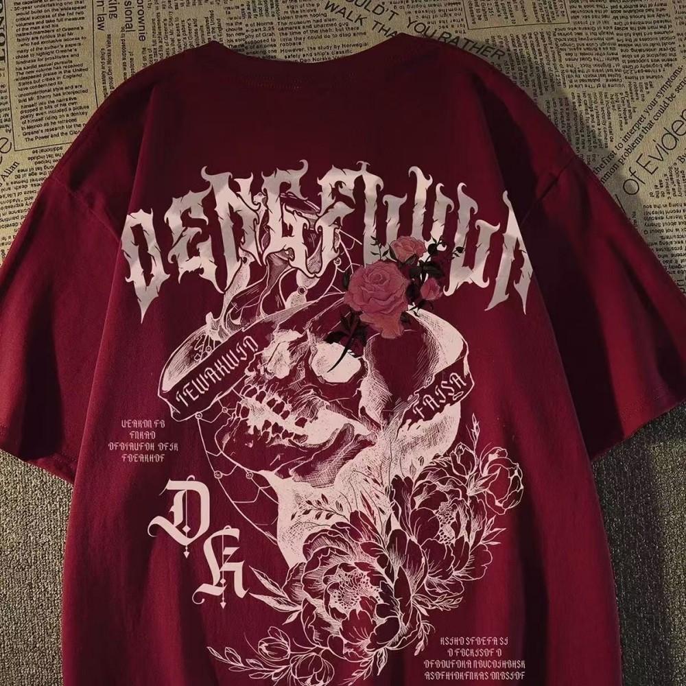 Европейская и американская мода новая мужская летняя футболка с принтом черепа ангела микроэластичная дышащая с круглым вырезом уличная городская высокая с