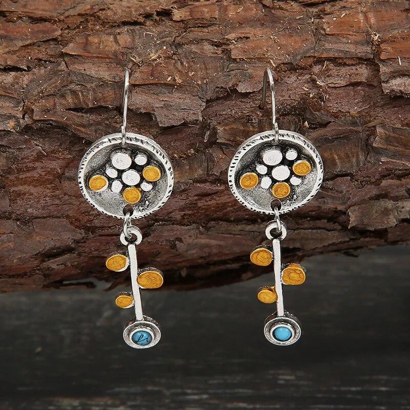 Висячие серьги в стиле бохо для женщин, винтажные серьги-капли с селенитом и бирюзой, этнический ретро-кулон, крючок для ушей, пляжная вечеринка, ювелирные изделия, подарок