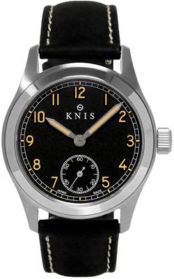 Часы KNIS Varnish Made in Japan с ретро-ремешком, сапфировым стеклом, водонепроницаемостью 10 АТМ, черным циферблатом, черной кожей, мужские KN003-BKBKLE