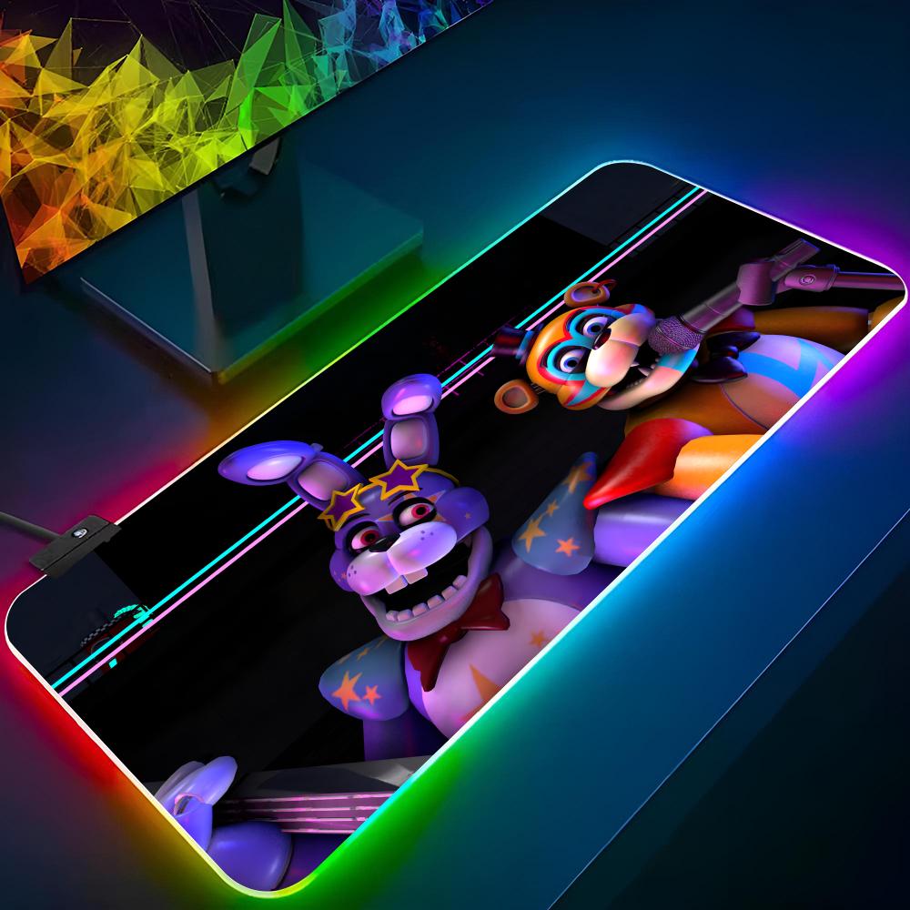 Игровой F-Fnaf Five Nights At F-Freddys Коврик для мыши Игровой RGB-коврик для мыши Клавиатура с подсветкой Геймерская девушка XXL Коврик для ноутбука Стол Печать на заказ