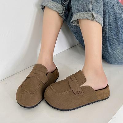 Модные универсальные сабо с круглым носком и каблуком 2024 года, удобные сандалии для женщин, большой размер, женский бежевый толстый, новый, модный для девочек