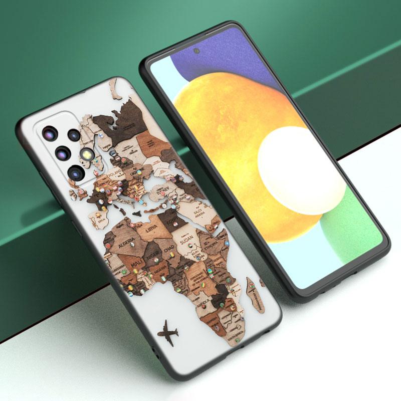 Чехол для телефона с картой мира для путешествий для Samsung A13 A22 A24 A32 A23 A25 A34 A35 A52S A53 A54 A55 A73 5G A12 A14 A15 A31 A33 A50 A51 A72