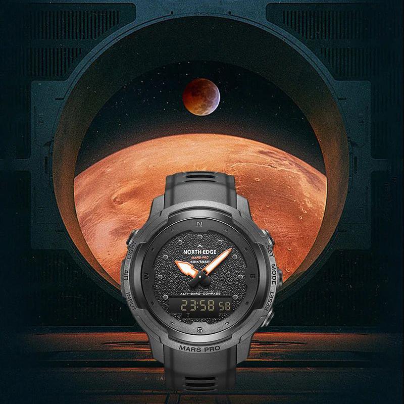 NORTH EDGE Мужские спортивные цифровые часы MARS Pro, военные армейские часы из углеродного волокна, альтиметр, барометр, компас, водонепроницаемые 50 м