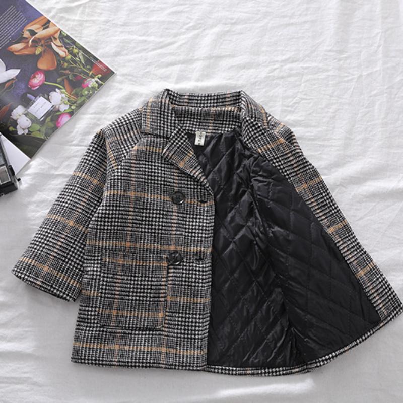 Зимние куртки в сетку, шерстяные двубортные двубортные плащи для маленьких мальчиков и девочек, пальто с лацканами, осенняя детская верхняя одежда, пальто, весеннее шерстяное пальто